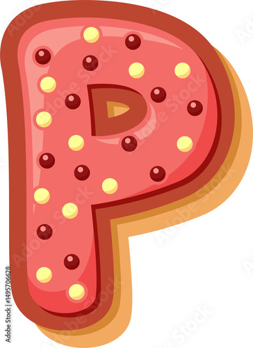 High-quality PNG of the letter P in a cute cartoon donut style. Perfect for kids’ projects, cards, party decor, and digital crafts.