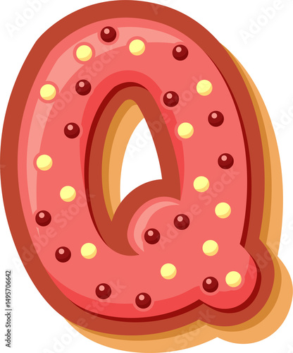 High-quality PNG of the letter Q in a cute cartoon donut style. Perfect for kids’ projects, cards, party decor, and digital crafts.