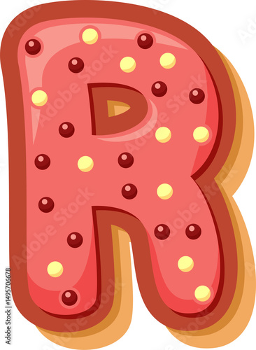 High-quality PNG of the letter R in a cute cartoon donut style. Perfect for kids’ projects, cards, party decor, and digital crafts.