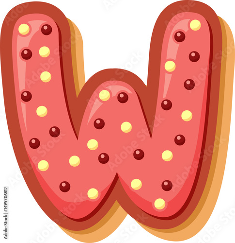 High-quality PNG of the letter W in a cute cartoon donut style. Perfect for kids’ projects, cards, party decor, and digital crafts.