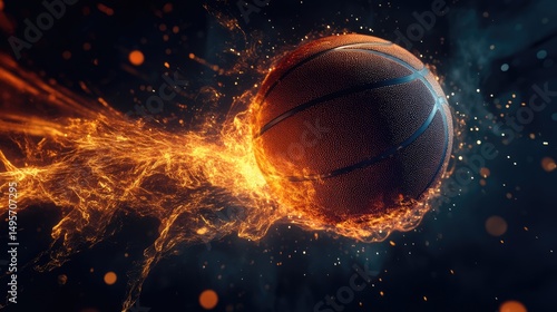 Fiery Basketball: Burning ball in motion, dynamic sport concept