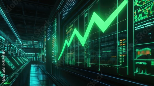 Futuristic Green Upward Trend Data Center Visualization