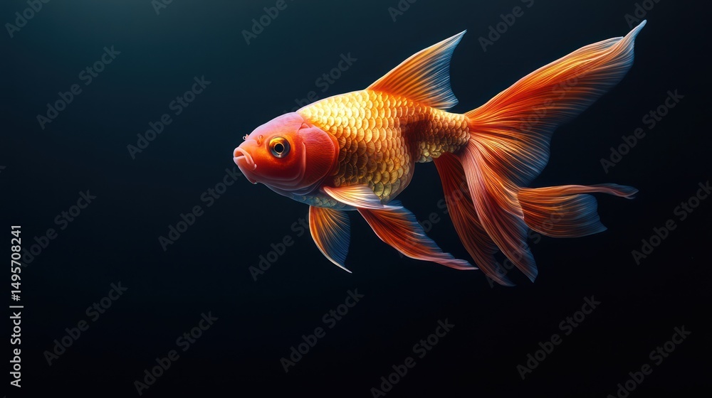 A Goldfish swims in a tank, in the dark, for wallpaper, pet store ad and blog post A Goldfish swims in a tank, in the dark, for wallpaper, pet store ad and blog post
