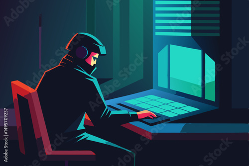 illustration of business man working on laptop