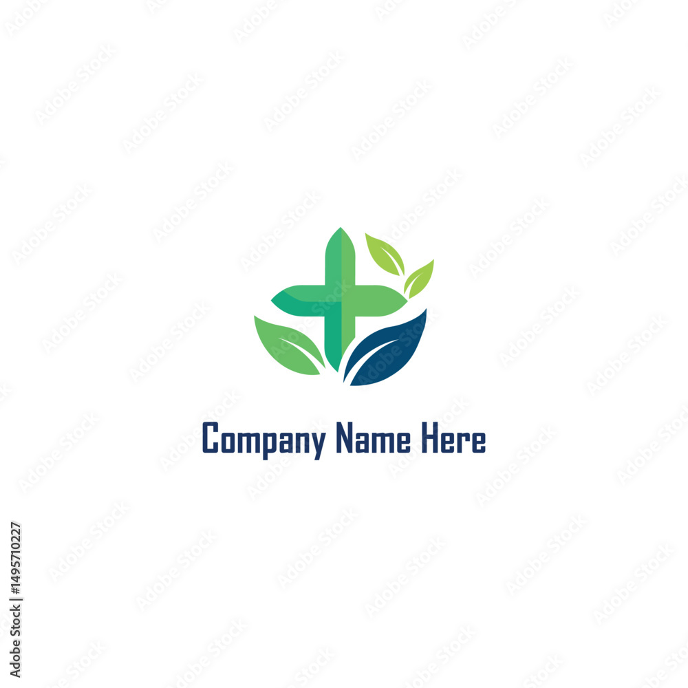 Healthcare Logo with Cross and Leaves Logo Healthcare Logo with Cross and Leaves Logo