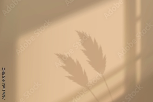 Pampas grass shadow on beige wall with window sunlight