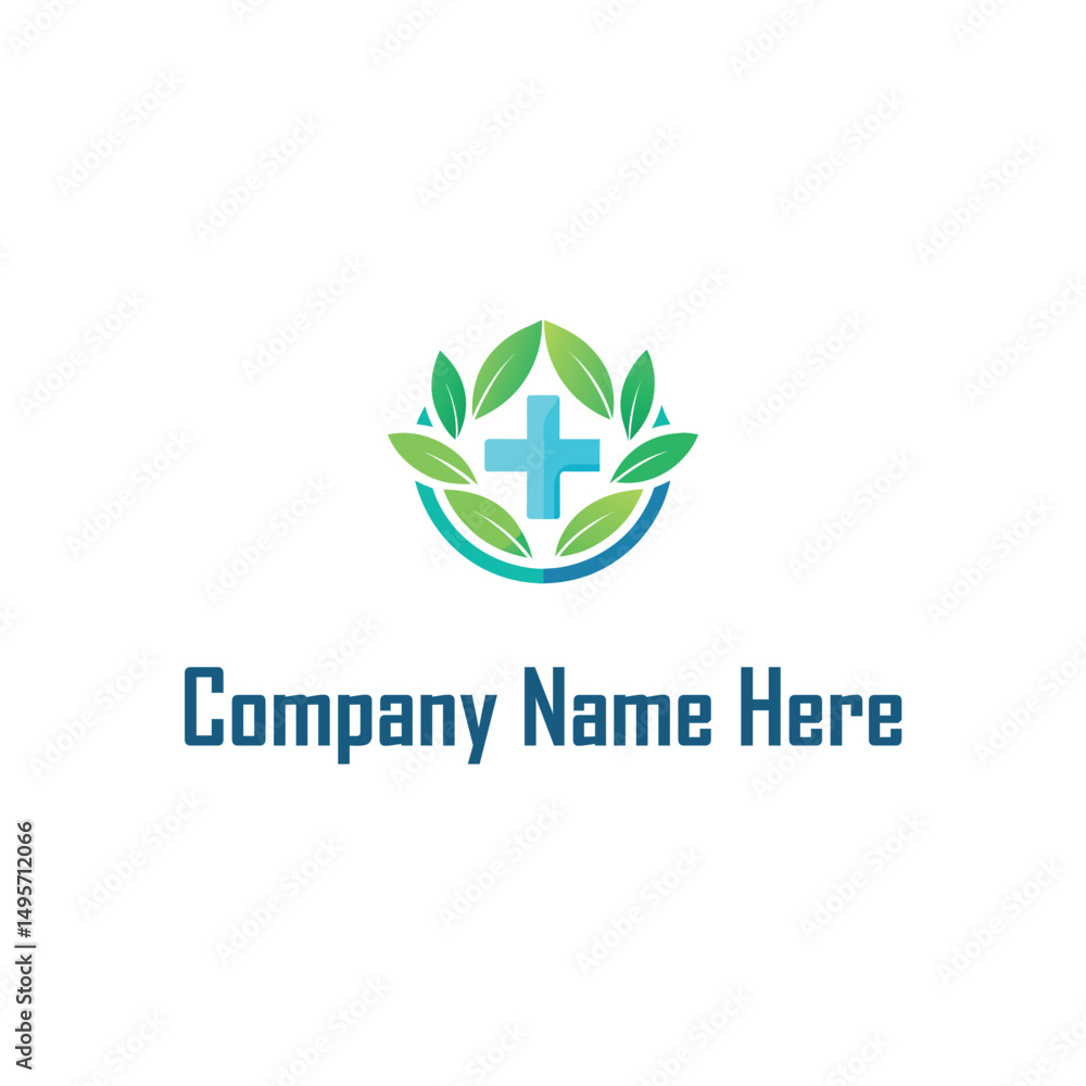 Healthcare Logo with Cross and Leaves Healthcare Logo with Cross and Leaves