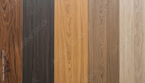 Diverse laminate and vinyl flooring samples, including parquet and wood chipboard, for home decor and construction finishing advertisements. AI generated.
