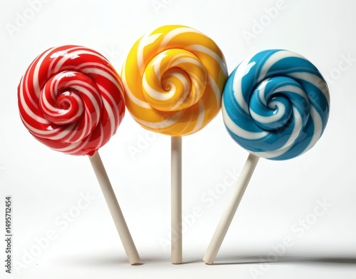 Three Colorful Lollipops on White Background