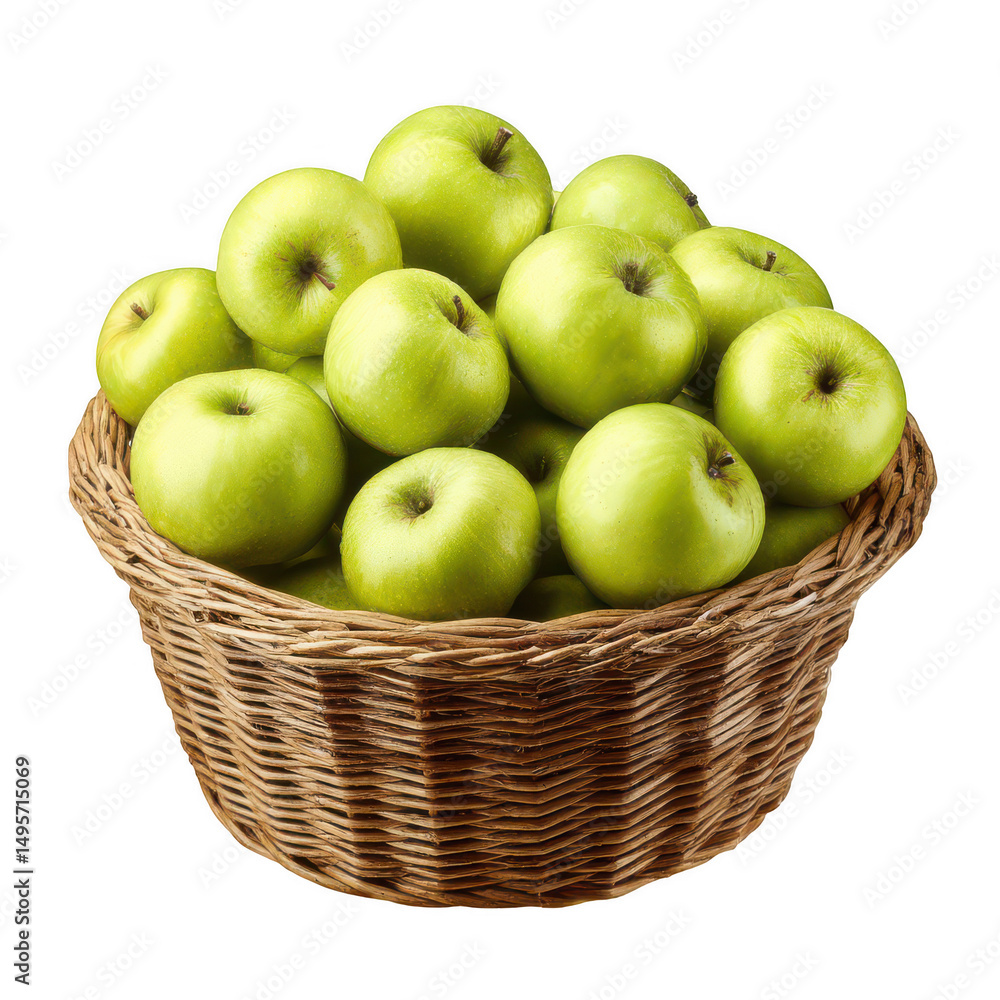 Green apples in a basket, isolated on a white background, png, transparent Green apples in a basket, isolated on a white background, png, transparent