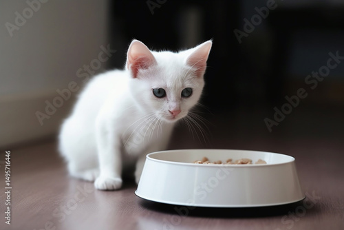 Curious Blue-Eyed Kitten Ready to Eat