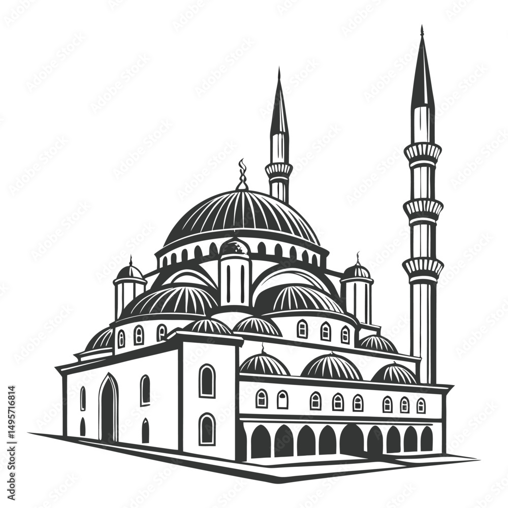 Fototapeta premium silhouette mosque on white background