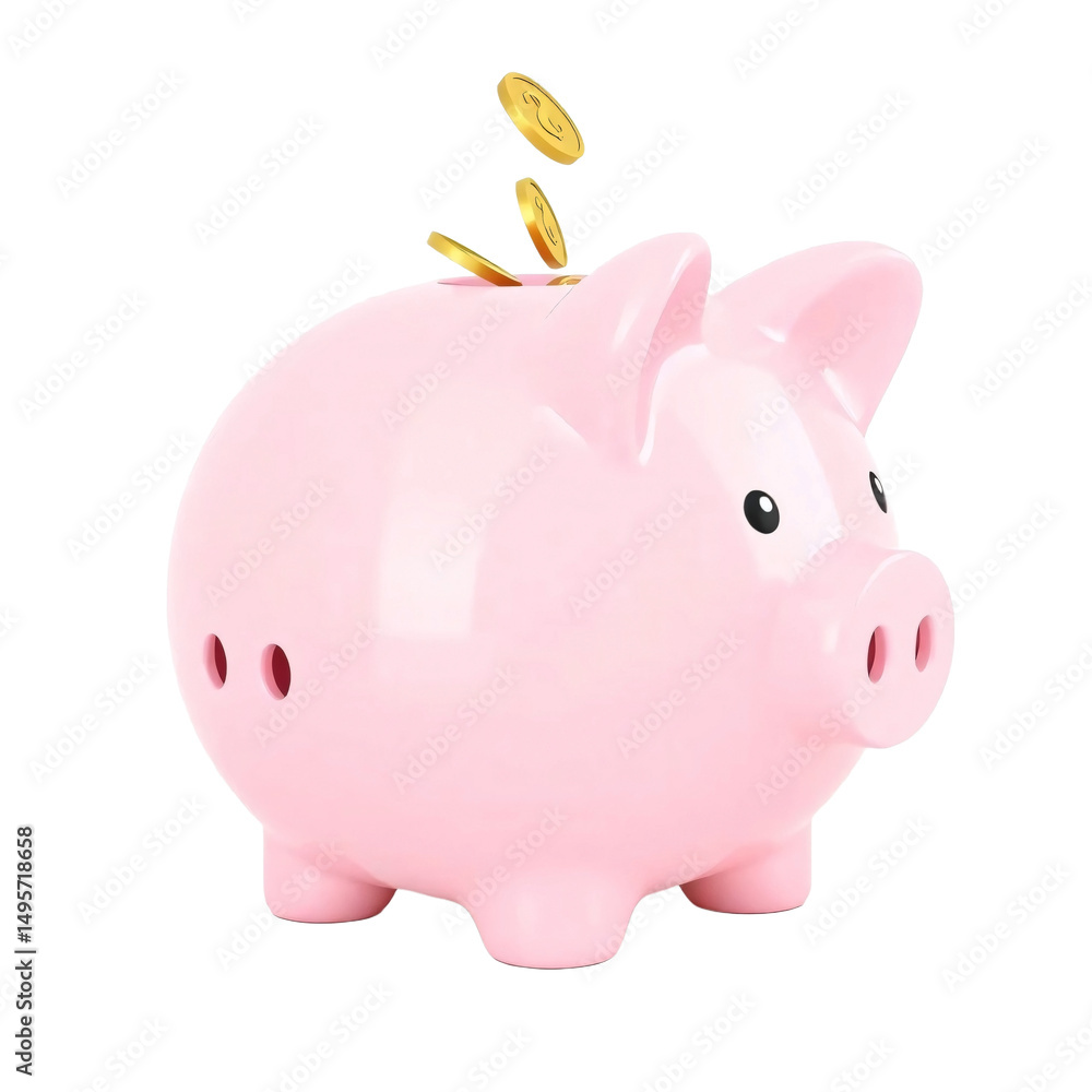 Obraz premium Pink piggy bank isolated on transparent background