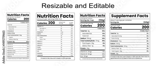 Package Nutrition facts,nutrition list,information label,nutrition facts, food nutrition fact calculator vector design.