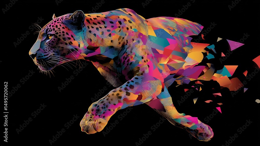 Fototapeta Abstract colorful leopard illustration on a black background with geometric designs
