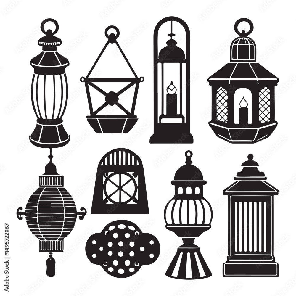 Fototapeta premium Lamps icons set collection silhouette vector