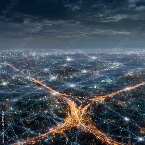 Wallpaper Mural Aerial Night Cityscape Illuminated With Roads Buildings and Lights Torontodigital.ca