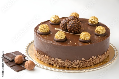 ferrero rocher cake on white background