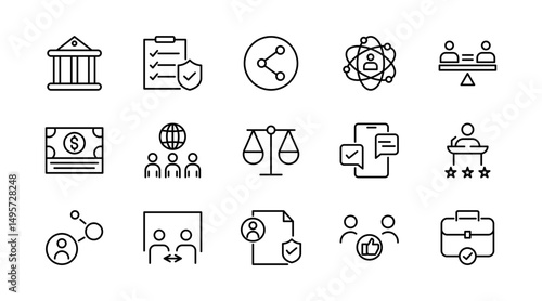 Social policy line icon set. social network, Insurance, public service education, reform, services, welfare, health care, legislation, society, community, Inclusion outline vector thin icon pack