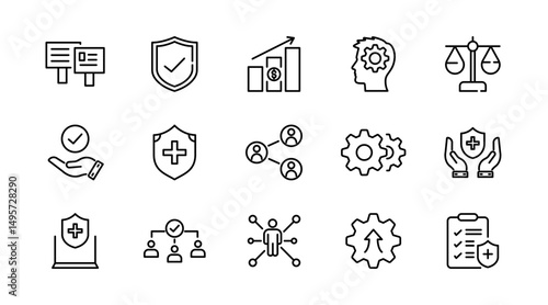 Social policy line icon set. social network, Insurance, public service education, reform, services, welfare, health care, legislation, society, community, Inclusion outline vector thin icon pack