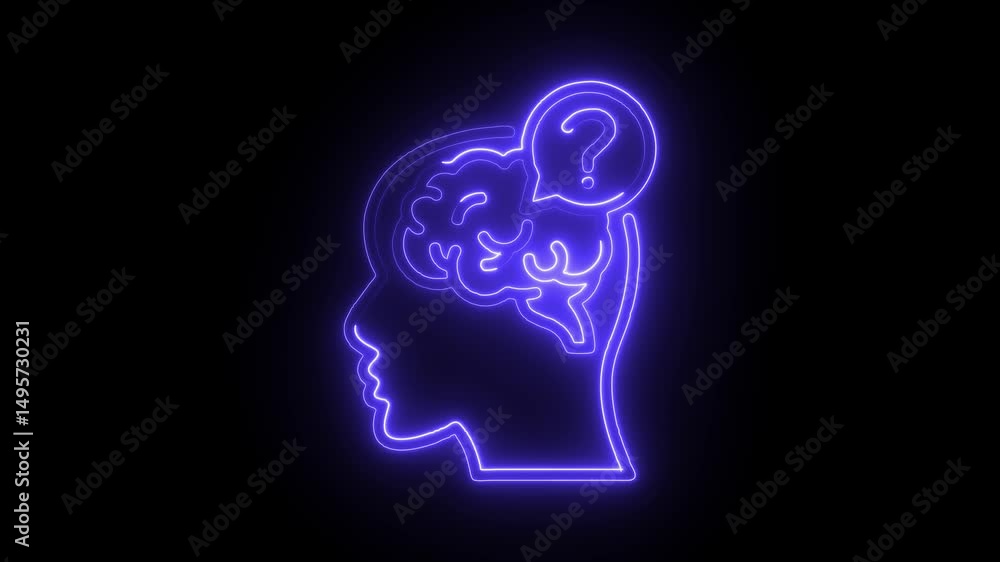 Neon brain silhouette with question mark concept exploring mental health and cognitive functions Neon brain silhouette with question mark concept exploring mental health and cognitive functions