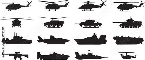 Military Vehicles and Weaponry Silhouettes Collection