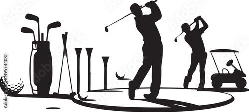 Silhouette of Golfers Playing on a Course