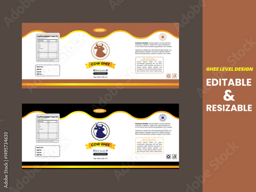  Cow Ghee label design template, Ghee label Packaging and Branding for Luxury Dairy Products Vector Illustration