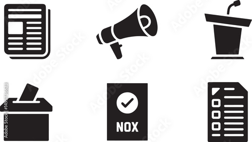 Vector icons depicting elections political campaigns voting news and public speaking