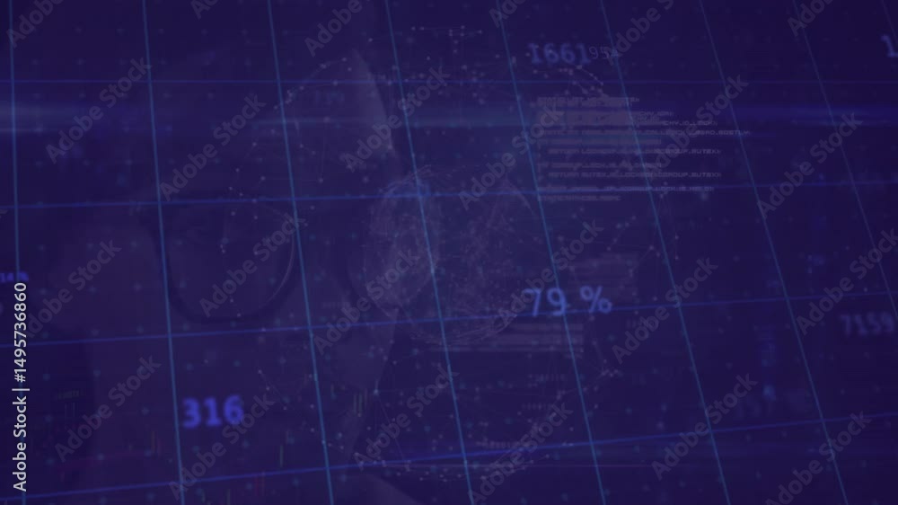Marketer holding smartphone and monitoring animated grid shifting counts to percentages, negatives Marketer holding smartphone and monitoring animated grid shifting counts to percentages, negatives
