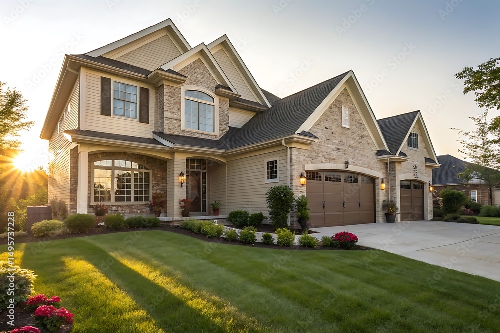 Obraz premium Real Estate Shot of Modern Farmhouse Exterior