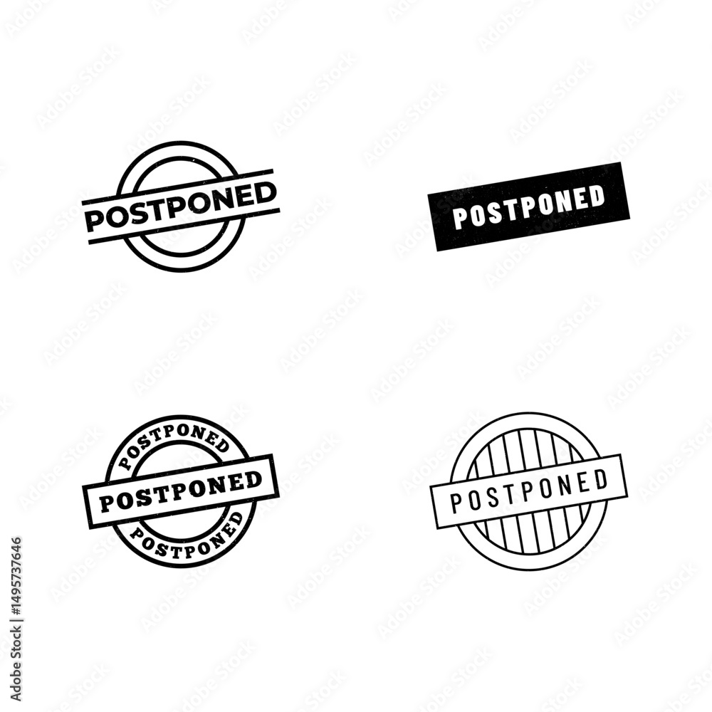 Obraz premium Set of Postponed stamp symbol, label sticker sign button, text banner illustration.