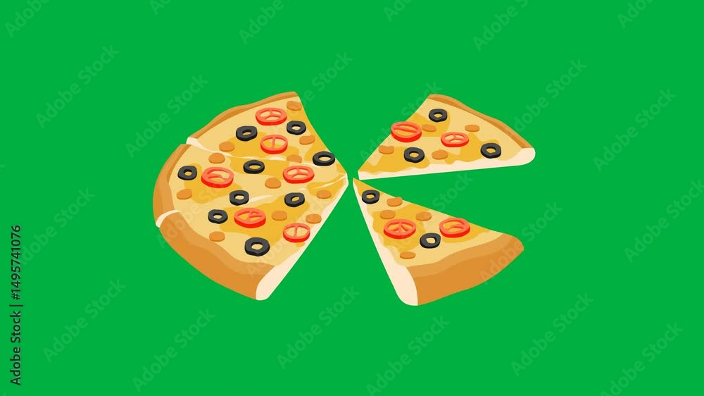 animated pizza eight slices taken one by one, animation footage video isolated on green background with alpha channel (transparent) animated pizza eight slices taken one by one, animation footage video isolated on green background with alpha channel (transparent)