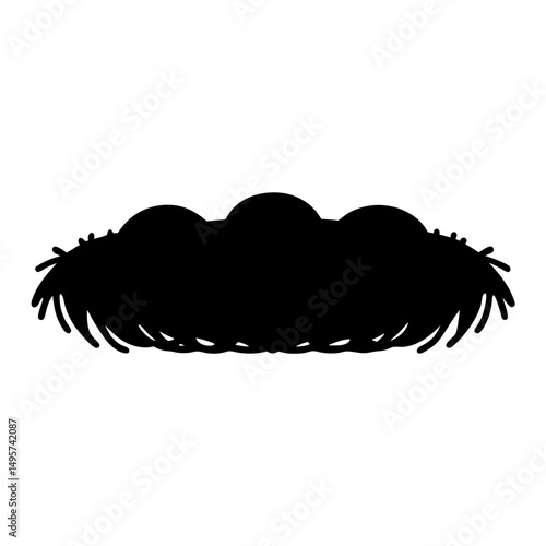 Silhouette of Three Eggs in a Bird's Nest, a Black and White Illustration
