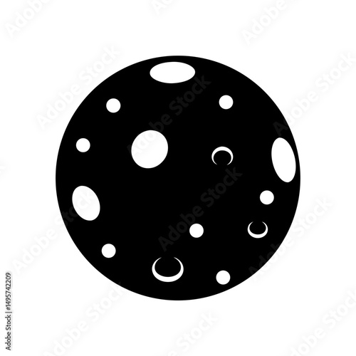 A simple black and white illustration of a moon with craters