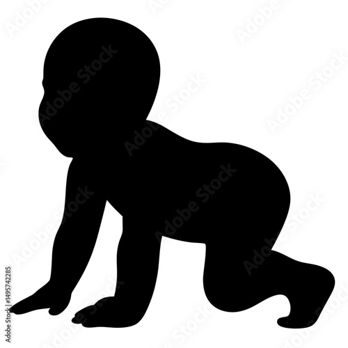 Silhouette of a baby crawling, a symbol of early development and growth