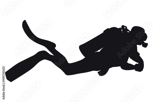 Vector art of Silhouette of a scuba diver isolated on white background