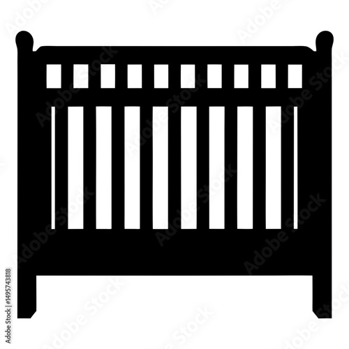 Stylized silhouette of a baby crib or cot with slatted sides