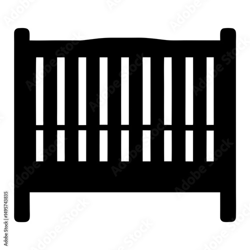 Silhouette of a traditional baby crib or cot with vertical slats