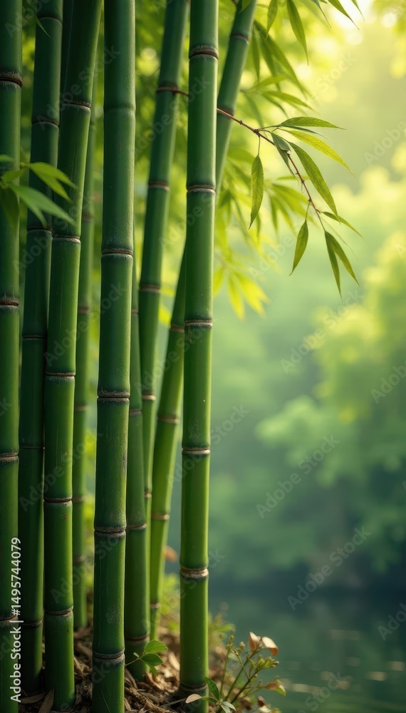 Obraz premium Vertical bamboo reeds create a textured, natural backdrop , pattern, tropical