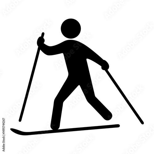 Icon depicting a person cross country skiing in black on white