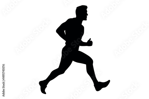 Vector art of Silhouette of a muscular man running isolated on white background