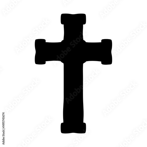 Black silhouette of an ornamented cross against a white background, evoking spirituality