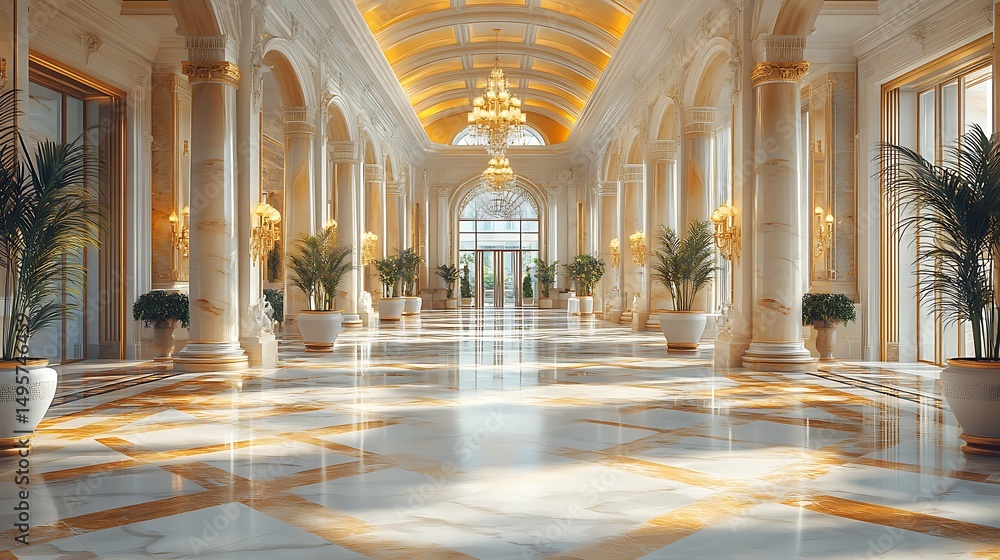 Obraz premium Rich hotel hall with beautiful architectural symmetry high resolution picture