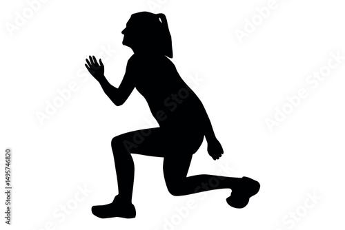 Vector art of Silhouette of a woman doing a lunge exercise isolated on white background