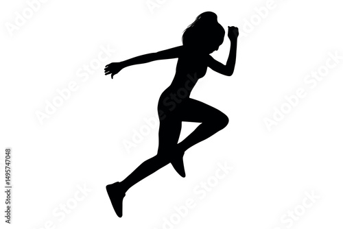Vector art of Silhouette of a woman running isolated on white background
