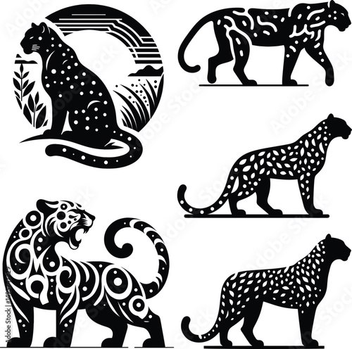 Jaguar Silhouette Vector | Powerful Jungle Cat Illustration | Black and White Jaguar Art | Wildlife Clipart