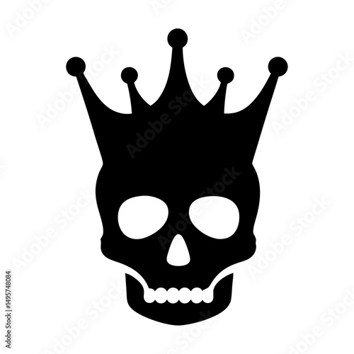 Skull wearing a crown in black and white vector illustration graphic