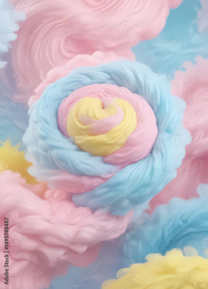 Fototapeta premium Pastel pink, blue, yellow cotton candy swirl background, pattern, texture, screen