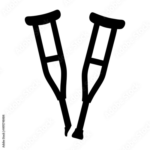 Black and white silhouette of crutches, mobility aids for walking assistance